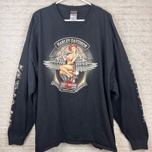 HARLEY-DAVIDSON Men's Pin Up Graphic Tee Sz 3XL Long Sleeve Beefy  Spellout